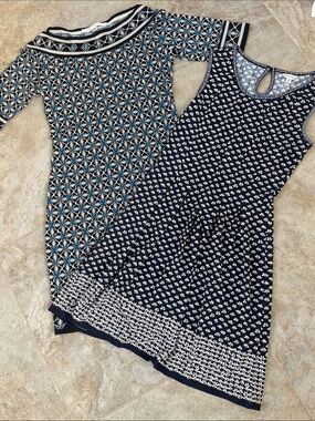 2 Max Studio Navy Patterned Sleeveless Dresses with Geo/floral Prints